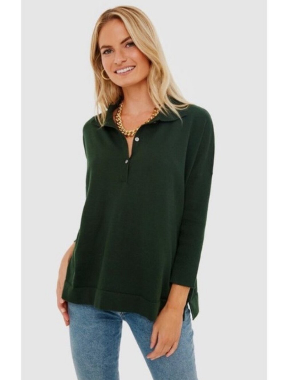 Tuckernuck Clayton Knit Polo Sweater Hunter Green Linen Blend Knit Size XS/S